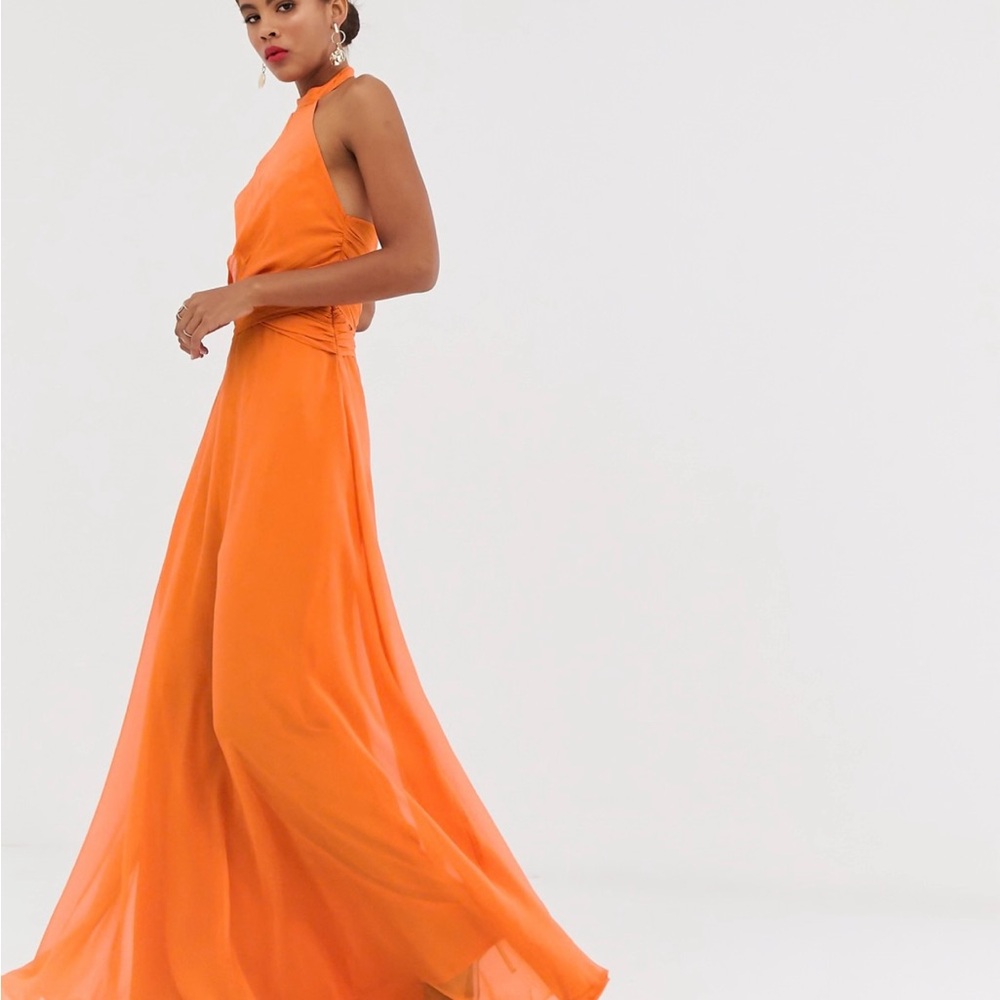 Elegant Orange Halter Maxi Dress - Picture 4 of 5